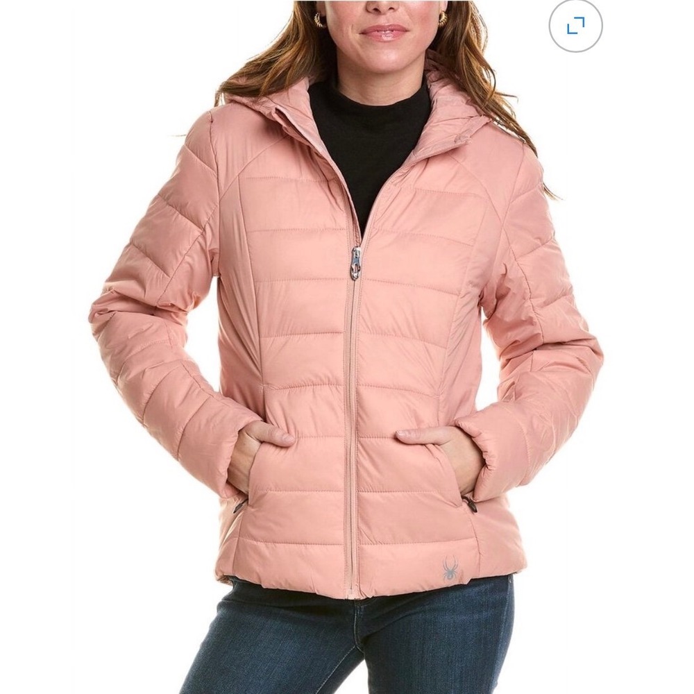Spyder Womens Clara Short Puffer Jacket Dusty Pink Hooded Coat XL